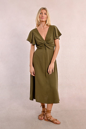 Molly Bracken Khaki Ladies Woven Dress