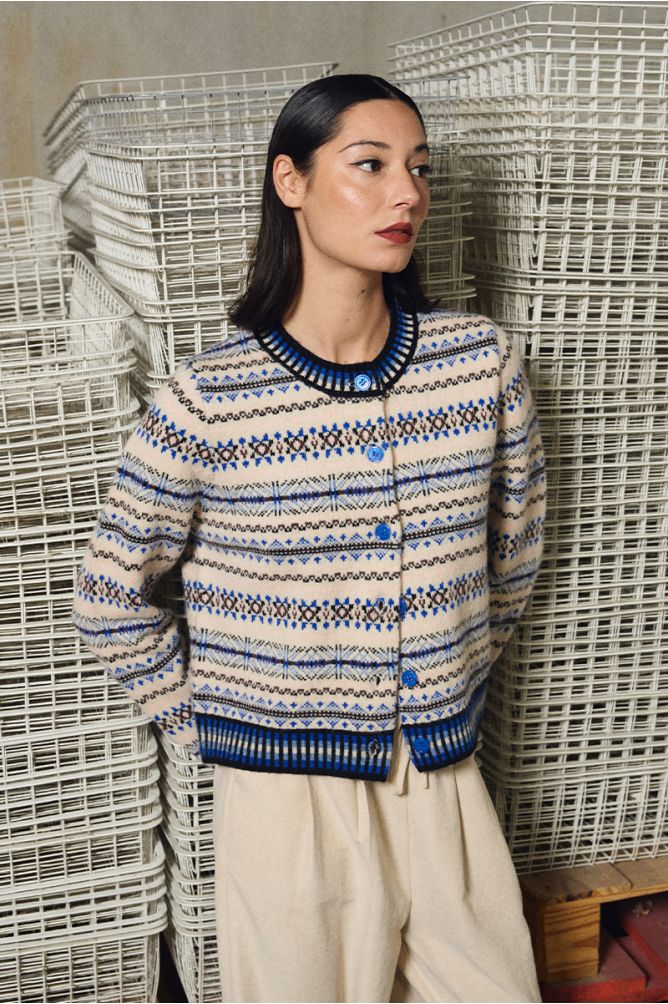 Molly Bracken Knitted Off White Cardigan Blue