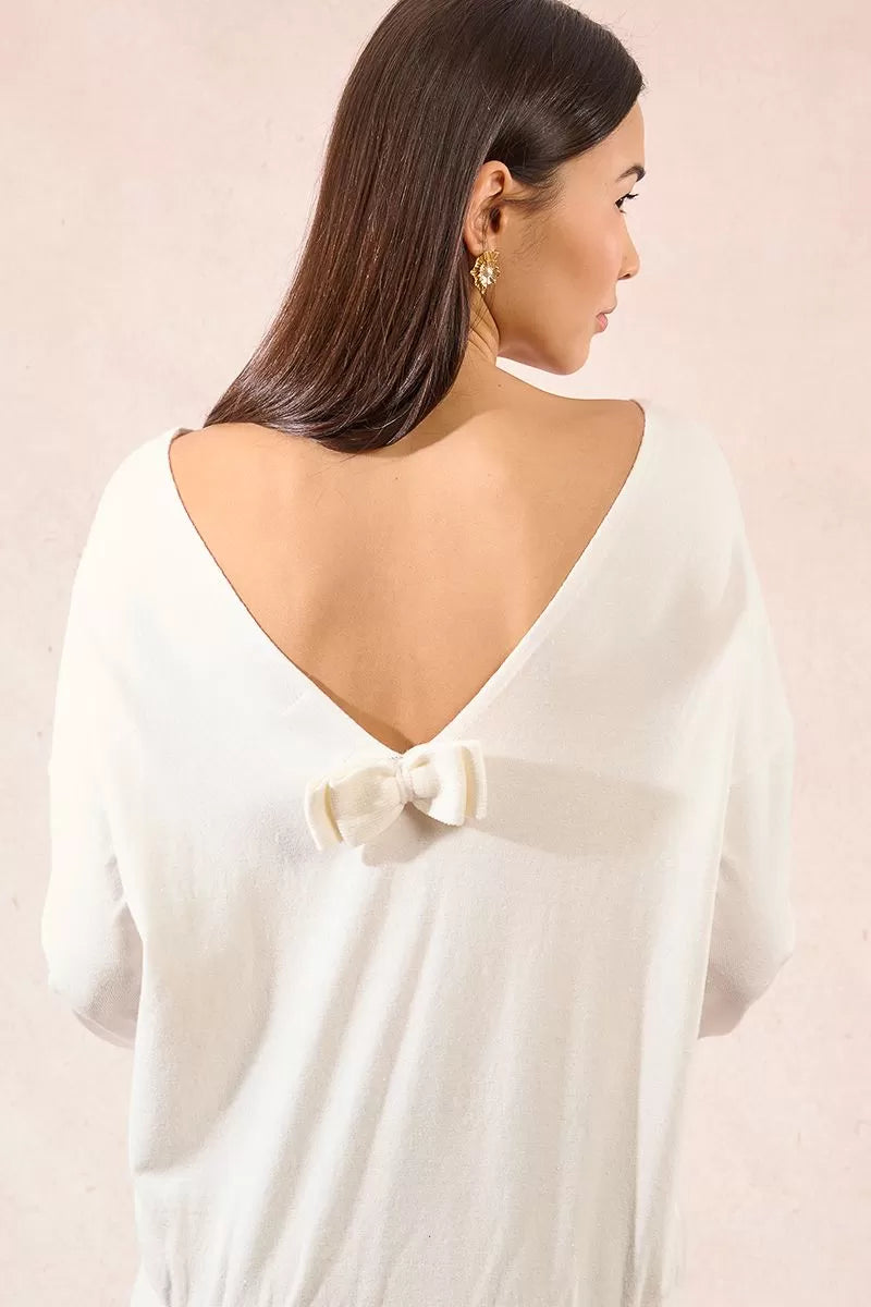 Molly Bracken Knitted Off White, Open V Back Sweater