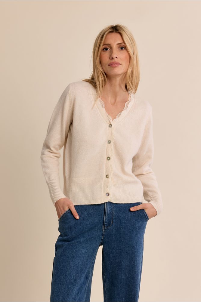 Molly Bracken Lace Scalloped Cream Cardigan