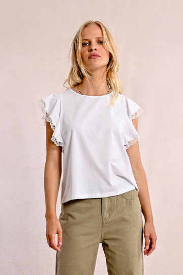 Molly Bracken Lace Trimmed White Tee