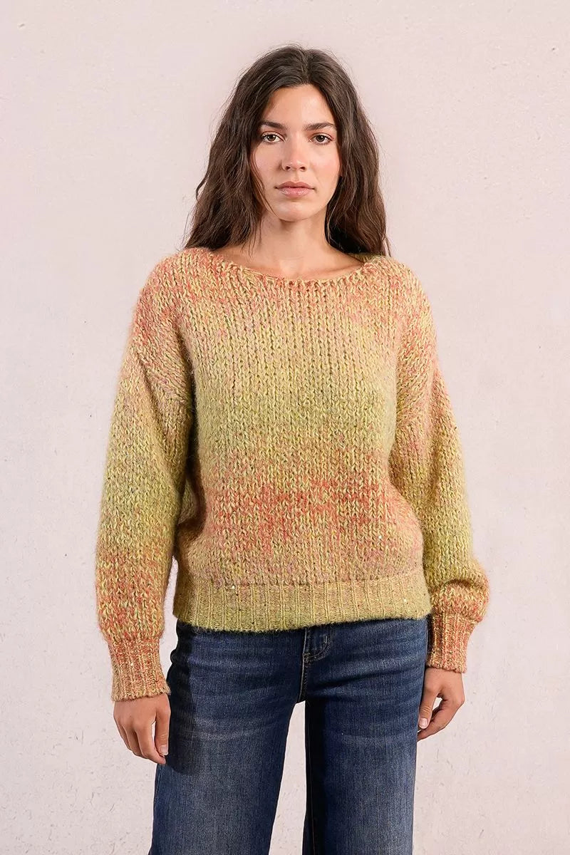 Molly Bracken Lime Green-Gradient Knitted Sweater