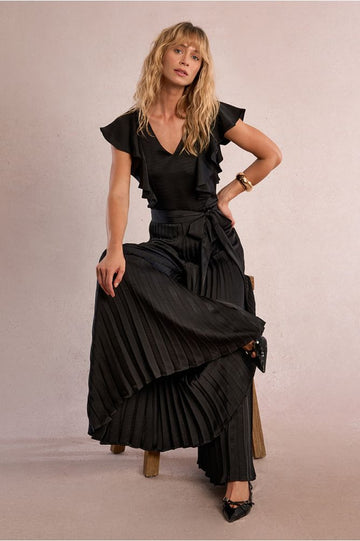 Molly Bracken Long Pleated Black Jumpsuit