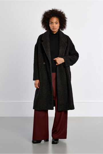 Molly Bracken Maxi Black Coat In Terri Knit