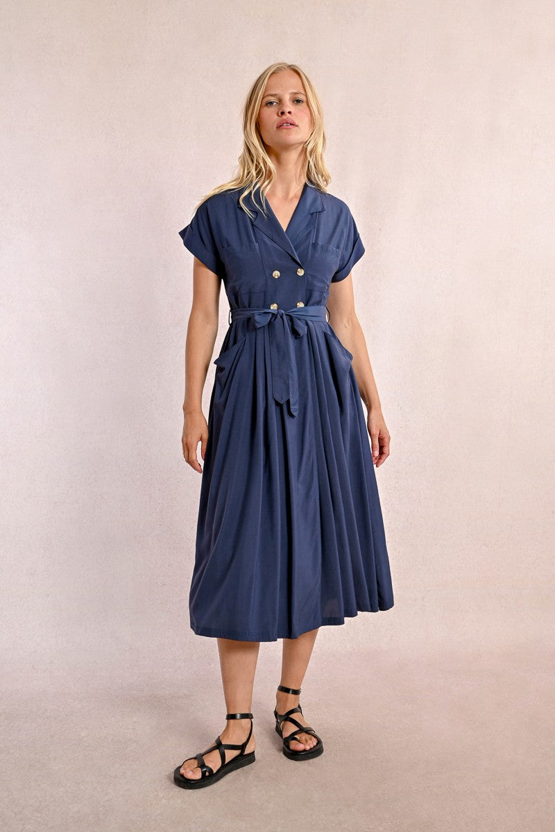 Molly Bracken Navy Blue Belted Shirt Style/Trench Dress