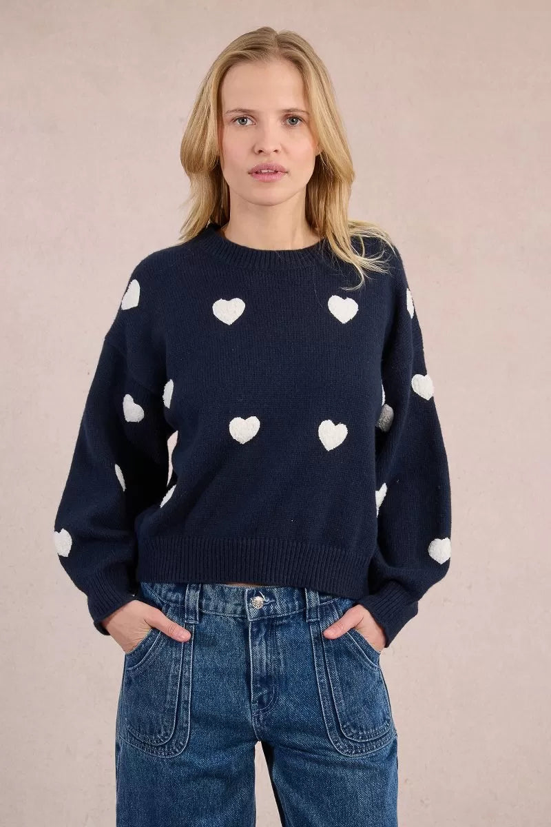 Molly Bracken Navy Embossed Heart Sweater