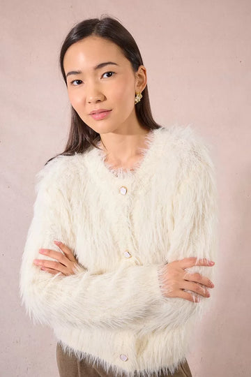 Molly Bracken Off-White Textured Cardigan