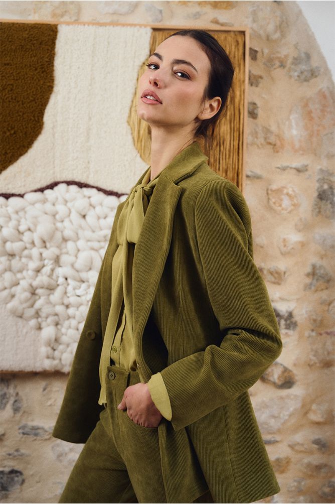 Molly Bracken Olive Green Velvet Blazer