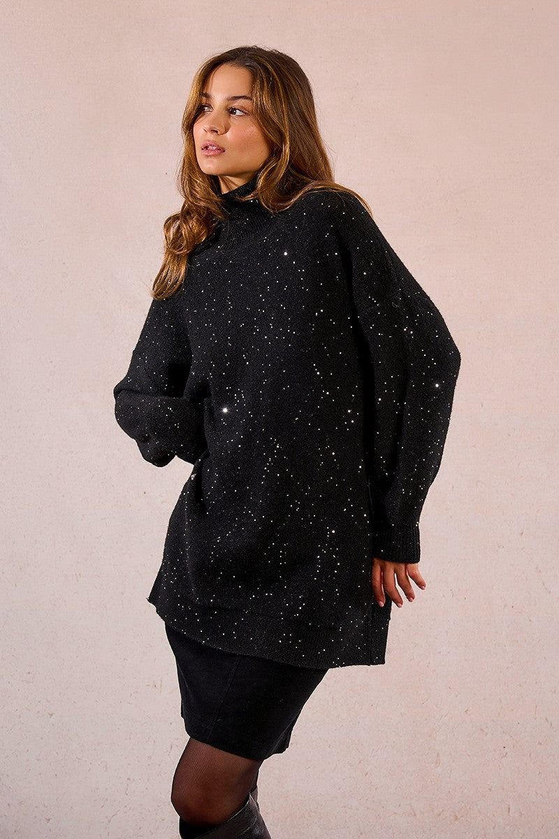 Molly Bracken Oversizrd Black Sweater With Sequins