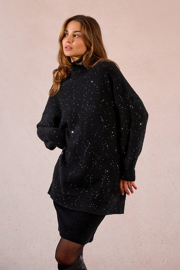 Molly Bracken Oversizrd Black Sweater With Sequins