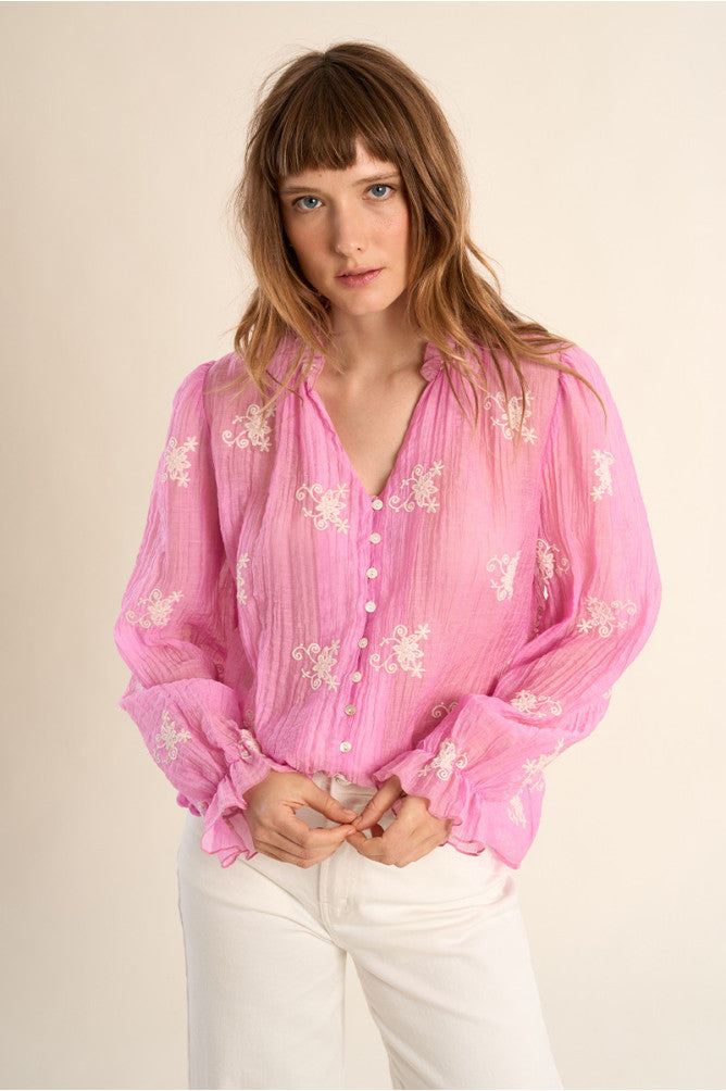 Molly Bracken Pink Semi Transparanent Embroidered Top