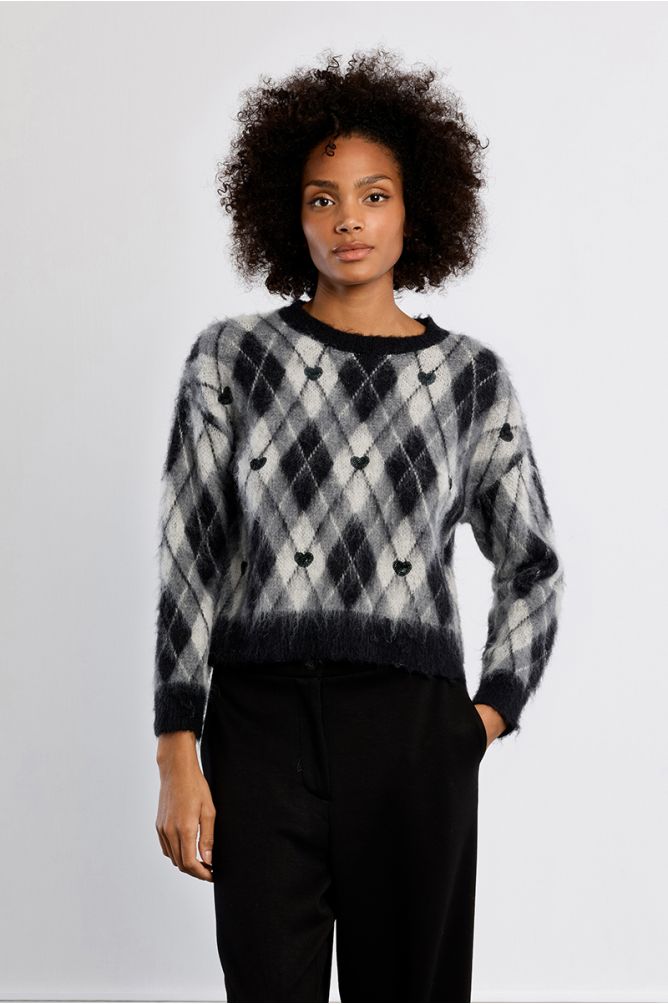 Molly Bracken Plaid Black Sweater With Hearts