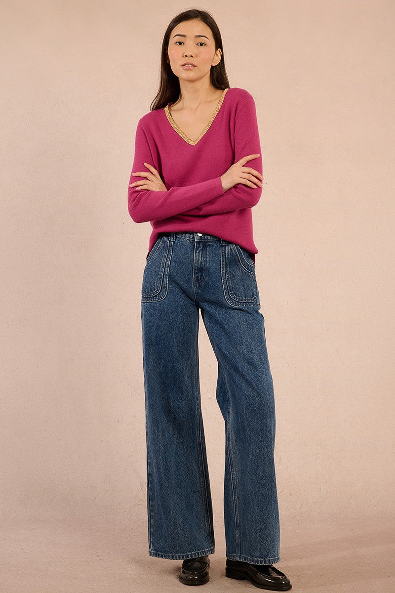 Molly Bracken Purple Bourg V Neck Sweater