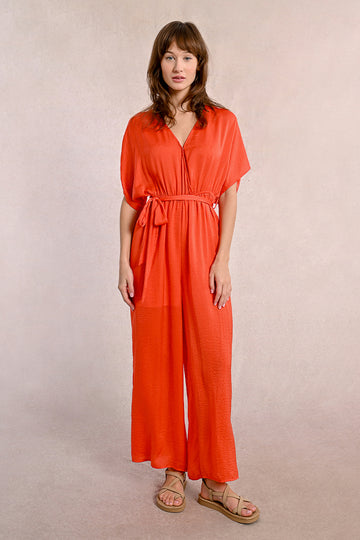 Molly Bracken Red Coral Ladies Woven Jumpsuit