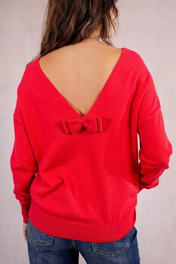 Molly Bracken Red Sweater, V Back With Bow