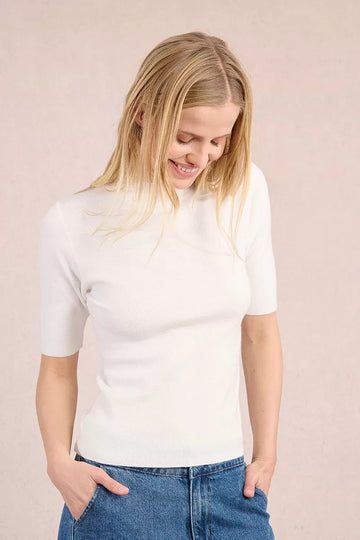 Molly Bracken Ribbed Short Sleeve Off White Sweater