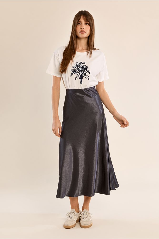 Molly Bracken Satin High Waisted Gun Metal Skirt