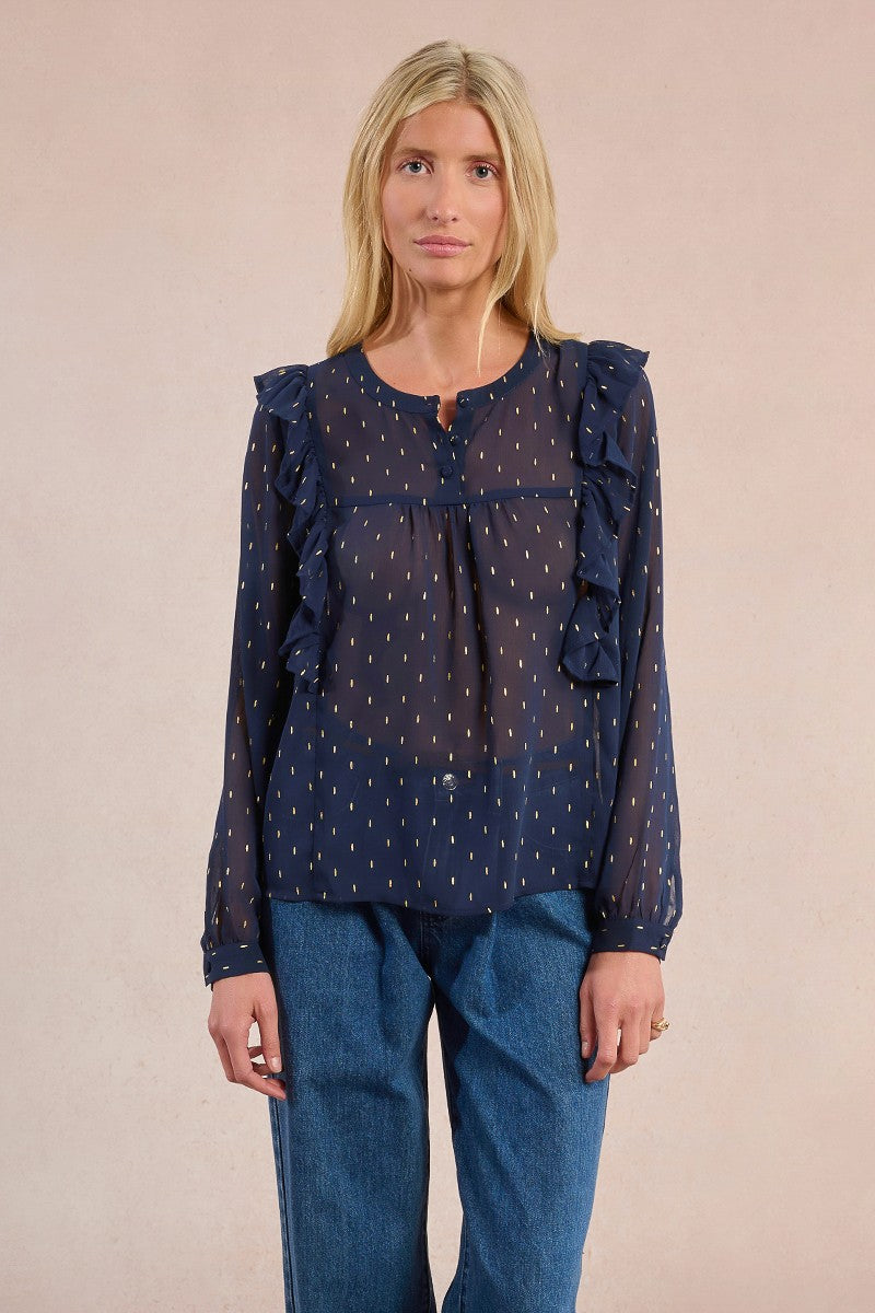 Molly Bracken Semi Sheer Transparent Polka Dot Blouse