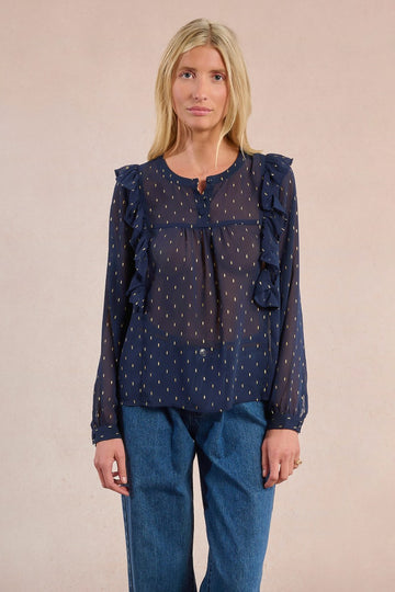 Molly Bracken Semi Sheer Transparent Polka Dot Blouse