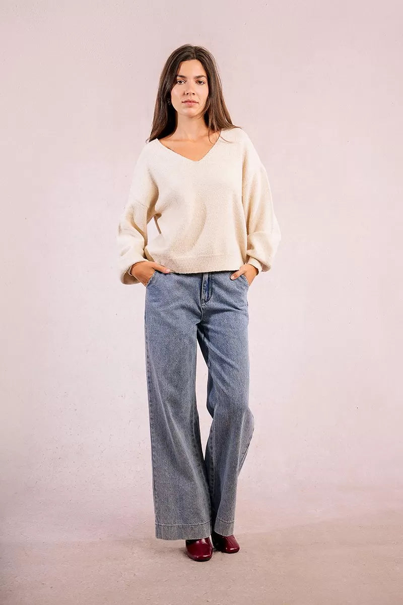 Molly Bracken Seqioned Oversized Cream Sweater