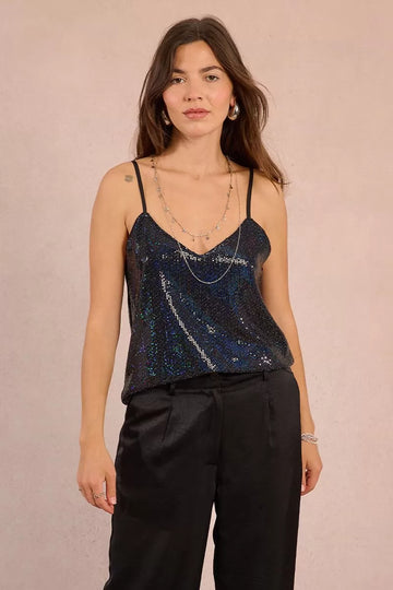 Molly Bracken Sequin Black V Neck Camisole