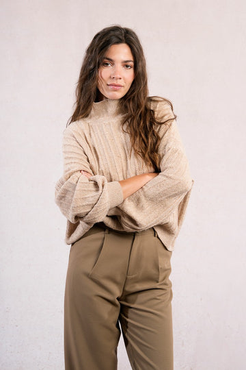 Molly Bracken Sequin Knitted Beige Sweater