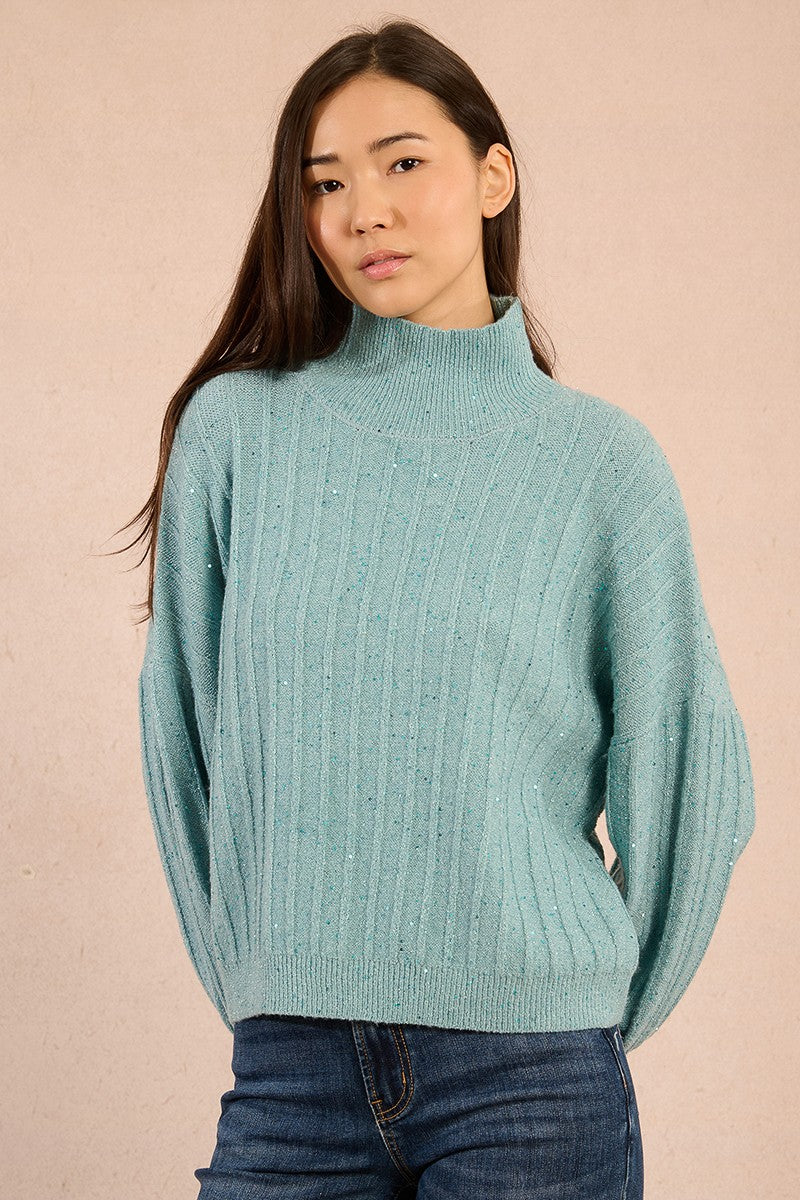 Molly Bracken Sequined Aqua Blue Sweater