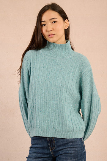 Molly Bracken Sequined Aqua Blue Sweater