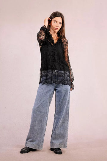 Molly Bracken Sheer Black Lace Top