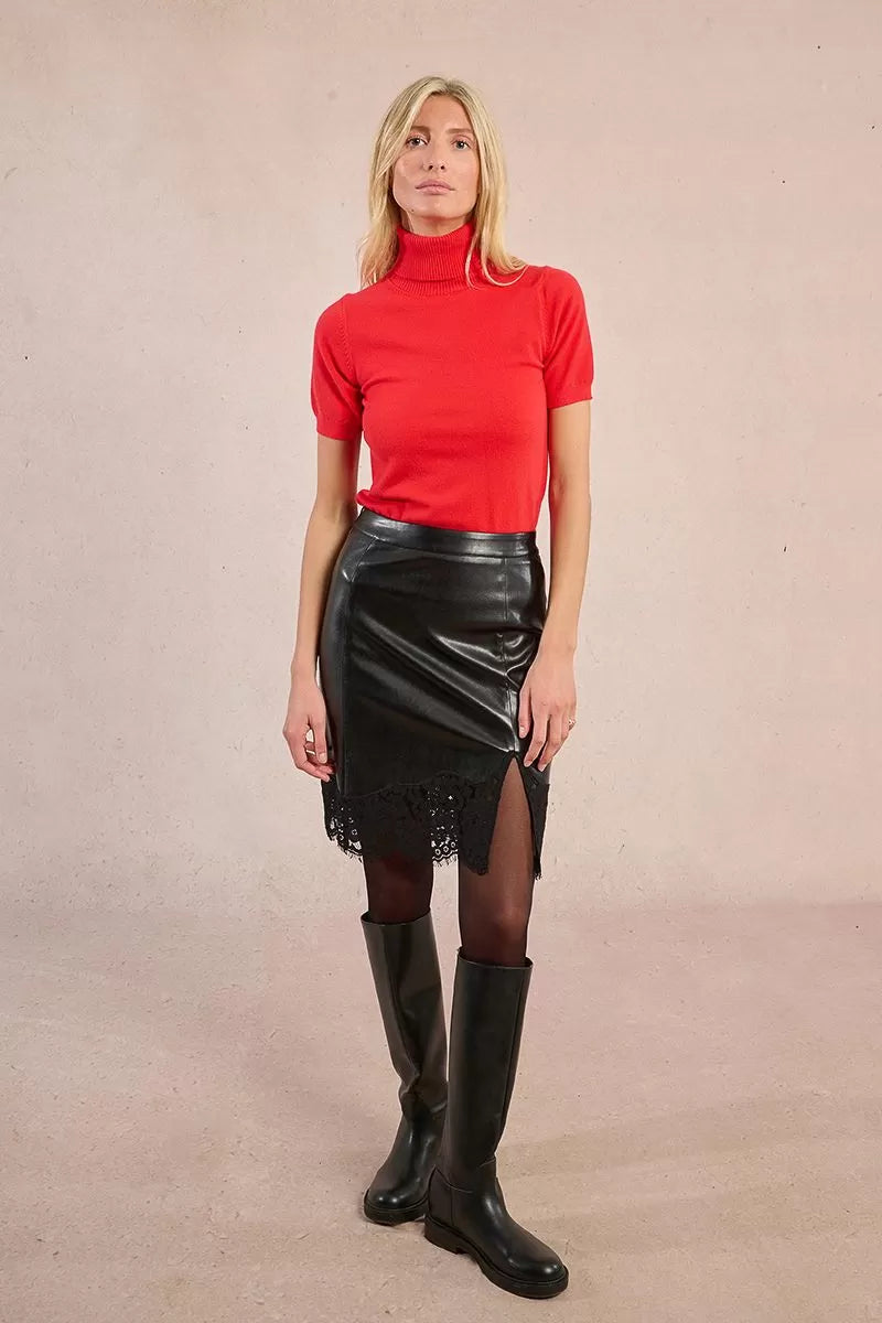 Molly Bracken Short Sleeved Red Turtleneck Sweater