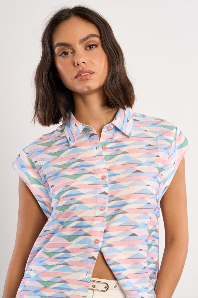 Molly Bracken Sleeveless Blouse With Geometric Print