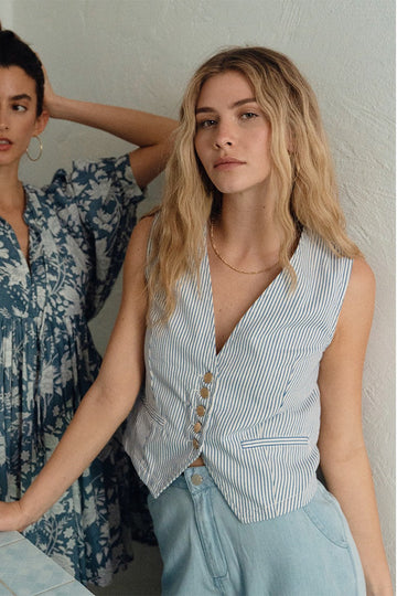 Molly Bracken Striped Denim Waistcoat