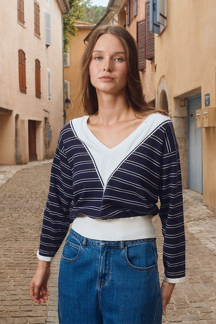Molly Bracken Striped V Neck Sweater