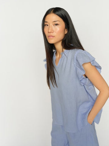 Mos Mosh Brunnera Blue Tea Linen Blouse