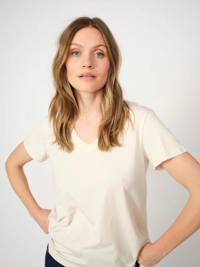 Mos Mosh Dala Basic V Neck Cream Tee