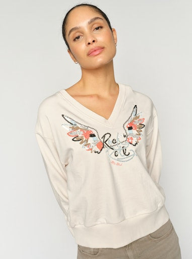 Mos Mosh Ecru Cosette V Neck Sweatshirt