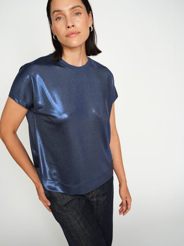 Mos Mosh Ensign Blue Nivola O Neck Metallic Tee