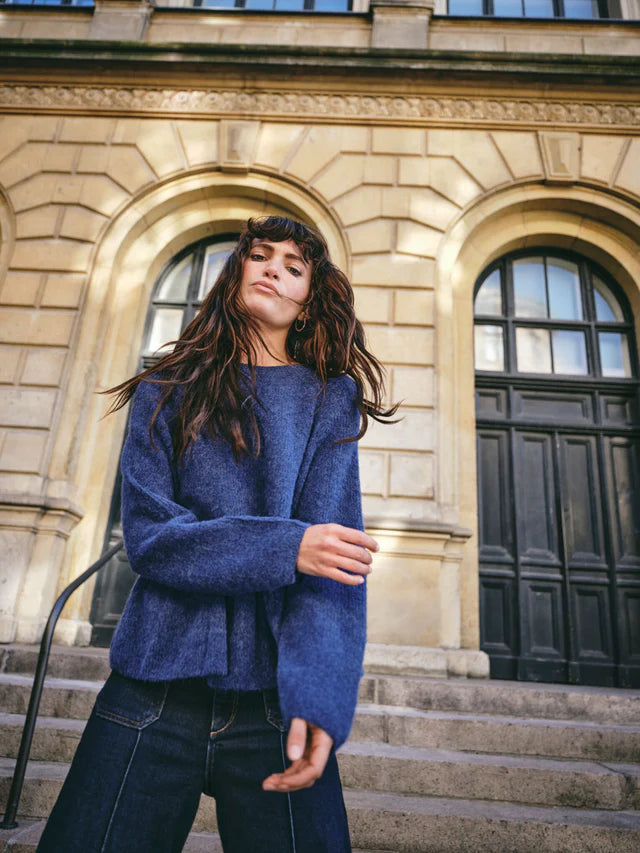 Mos Mosh Ensign Blue Thora O-Neck Frill Knit