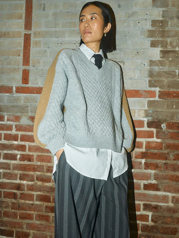 Mos Mosh Grey Melange Ottii V Neck Sweater