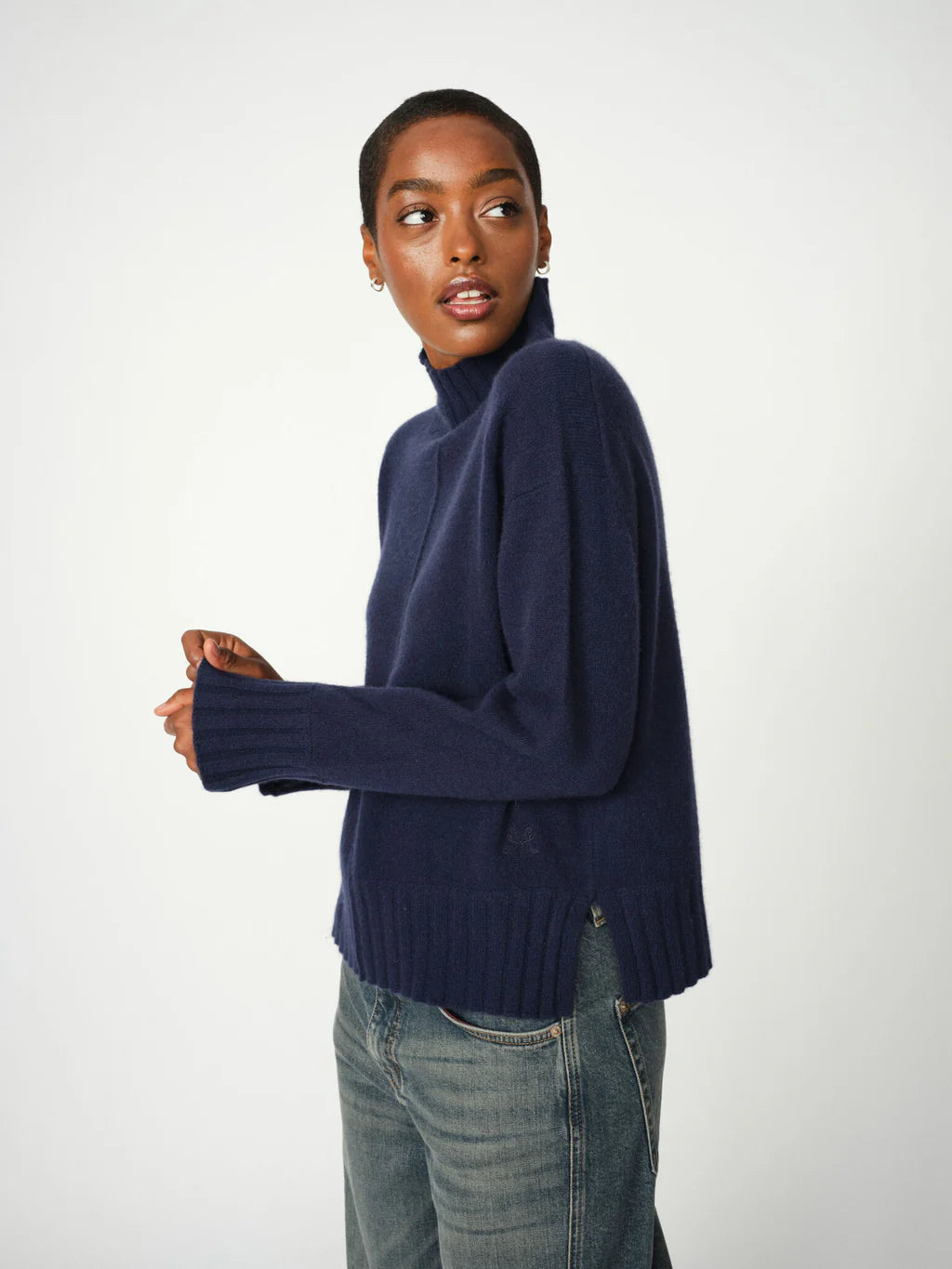 Mos Mosh Marine Blue Cashmere Aima Highneck Knit
