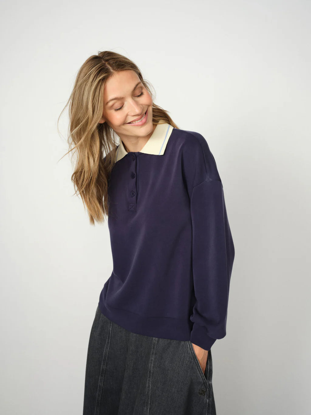 Mos Mosh Vada Martime Blue Polo Sweatshirt