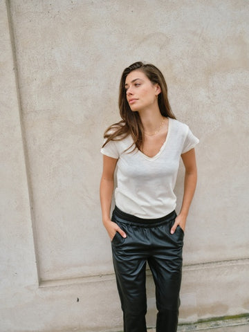 Mos Mosh White Tulli V-SS Basic Tee