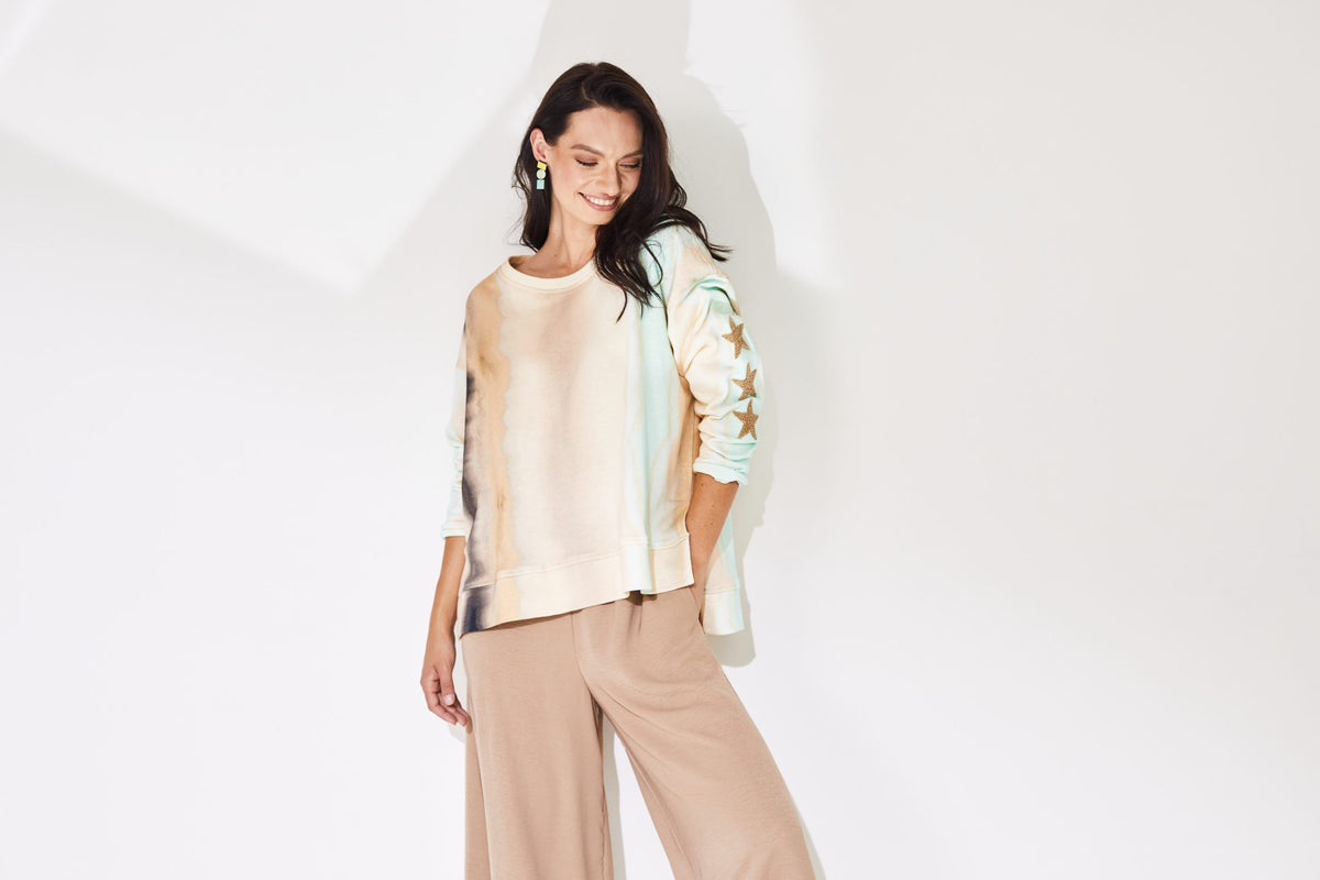 Naya Tie Dye Stripe Top/Star Detail