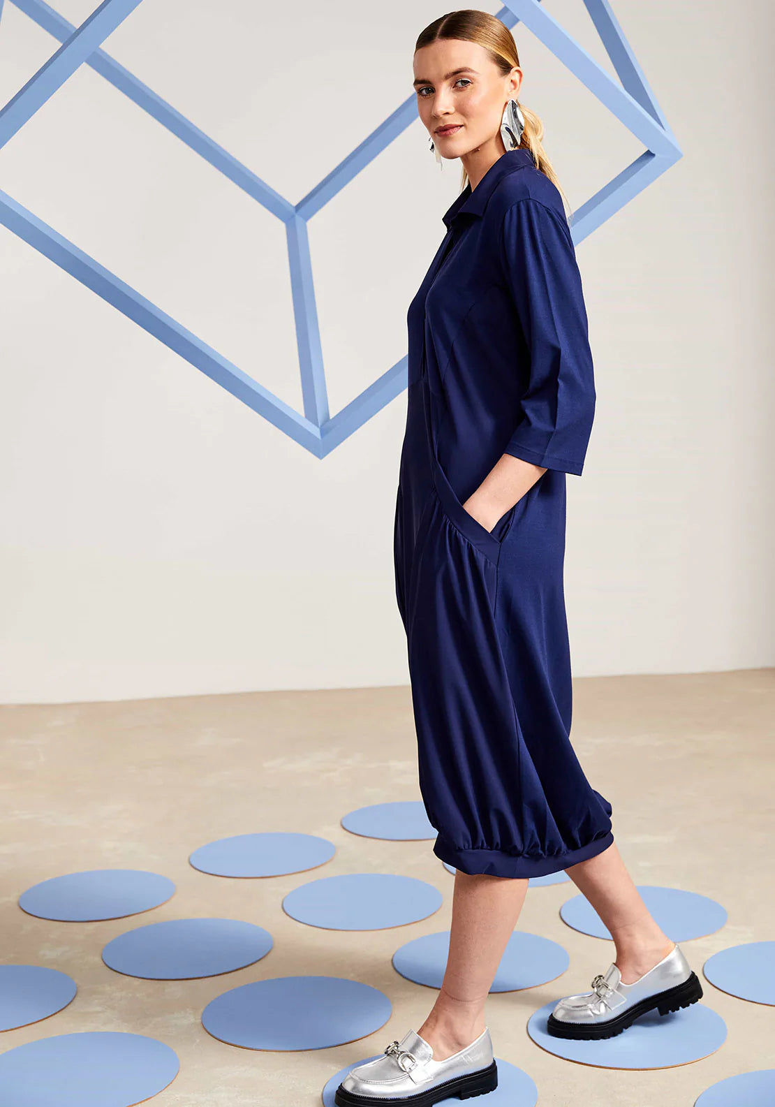 Naya Puffball Collar Shirt French Blue Dress