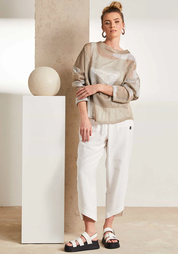 Naya White Pull Up Trouser With Curved Detail At Hem