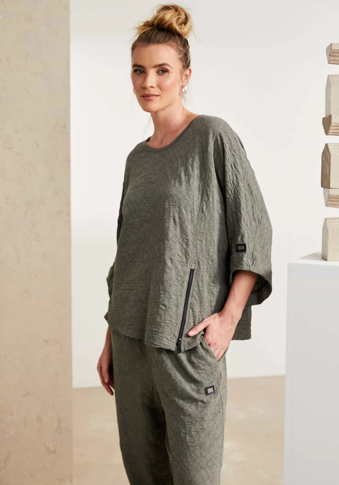 Naya Army Embossed Round Neck With Army Detail