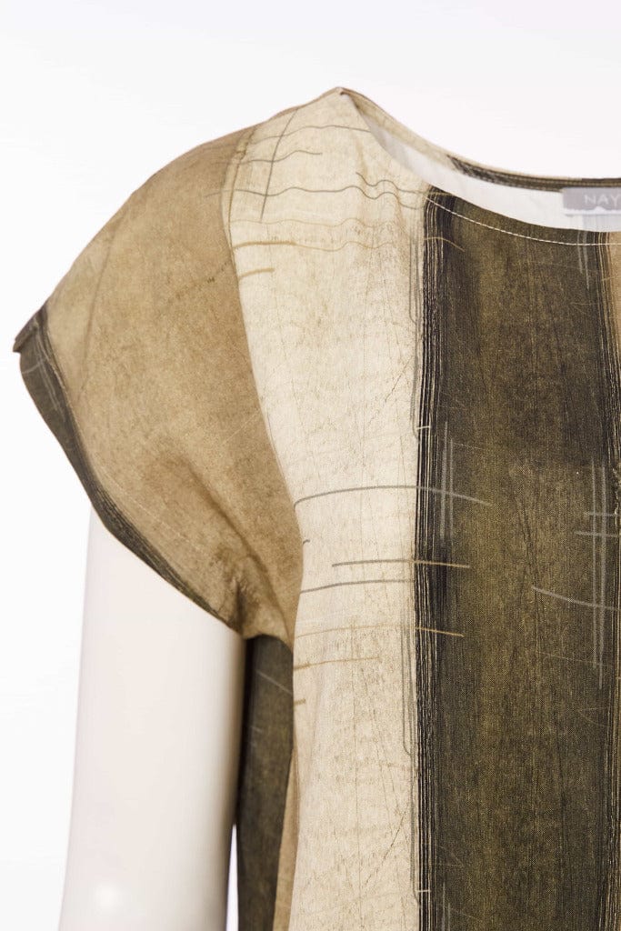 Naya Wide Stripe Scratch Print Round Neck Long Tunic With Side Slit