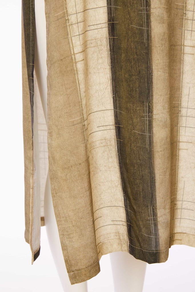 Naya Wide Stripe Scratch Print Round Neck Long Tunic With Side Slit