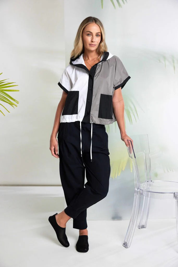 Naya Multi Two Tone Hooded Jacket With Contrast Panel And Pockets