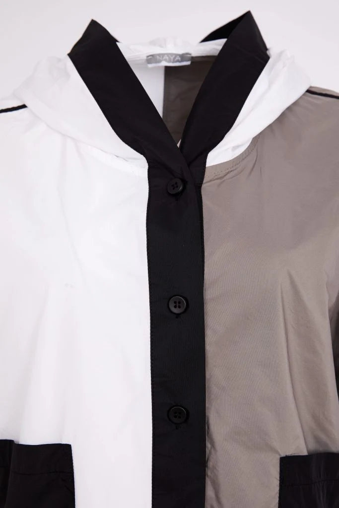 Naya Multi Two Tone Hooded Jacket With Contrast Panel And Pockets